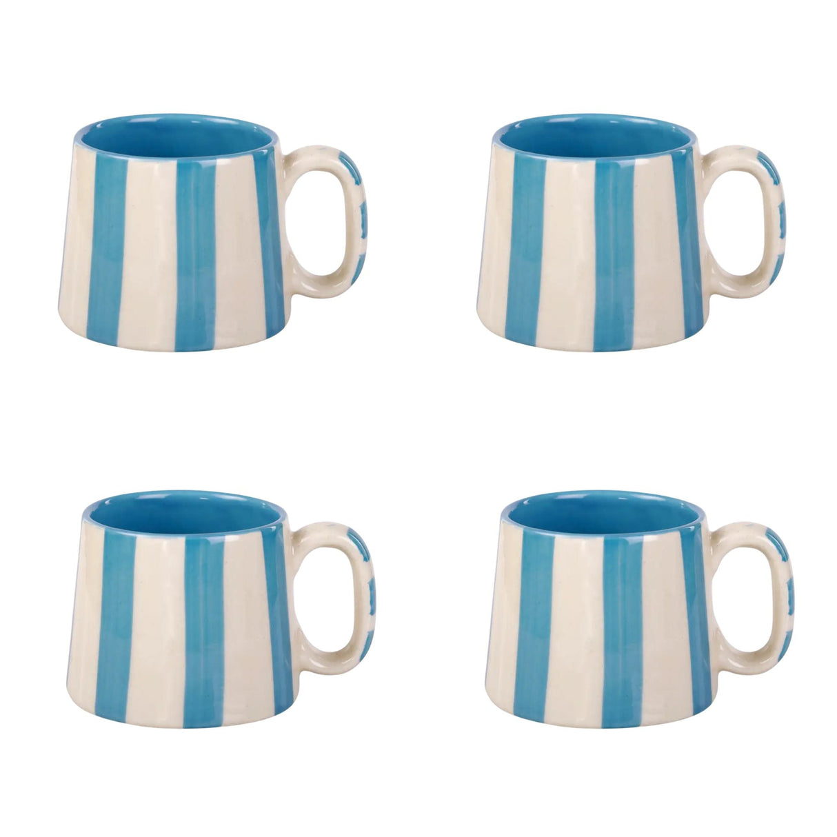 Ceramic Aqua Blue Stripe  Coffee cup - 3.5 x 2.5 Inches ( Set of 4 )