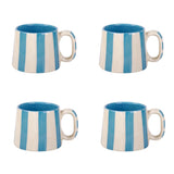 Ceramic Aqua Blue Stripe  Coffee cup - 3.5 x 2.5 Inches ( Set of 4 )