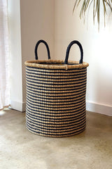 S/2 Handwoven Hamper - Natural with Black Stripes - Sumiye Co