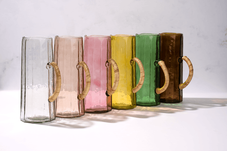 Hammered water pitcher, Natural -6.25 x 9.5 Inches ( Set of 2 ) - Sumiye Co