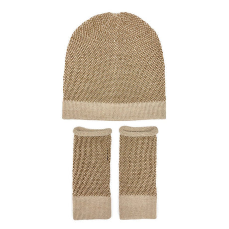 Camel Interwoven Alpaca Beanie by SLATE + SALT - Sumiye Co