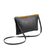 Black woven handbag with a strap on a white background