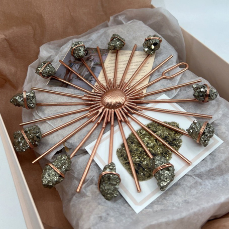 Sunburst Healing Crystal Grid Rose Gold Pyrite - Sumiye Co