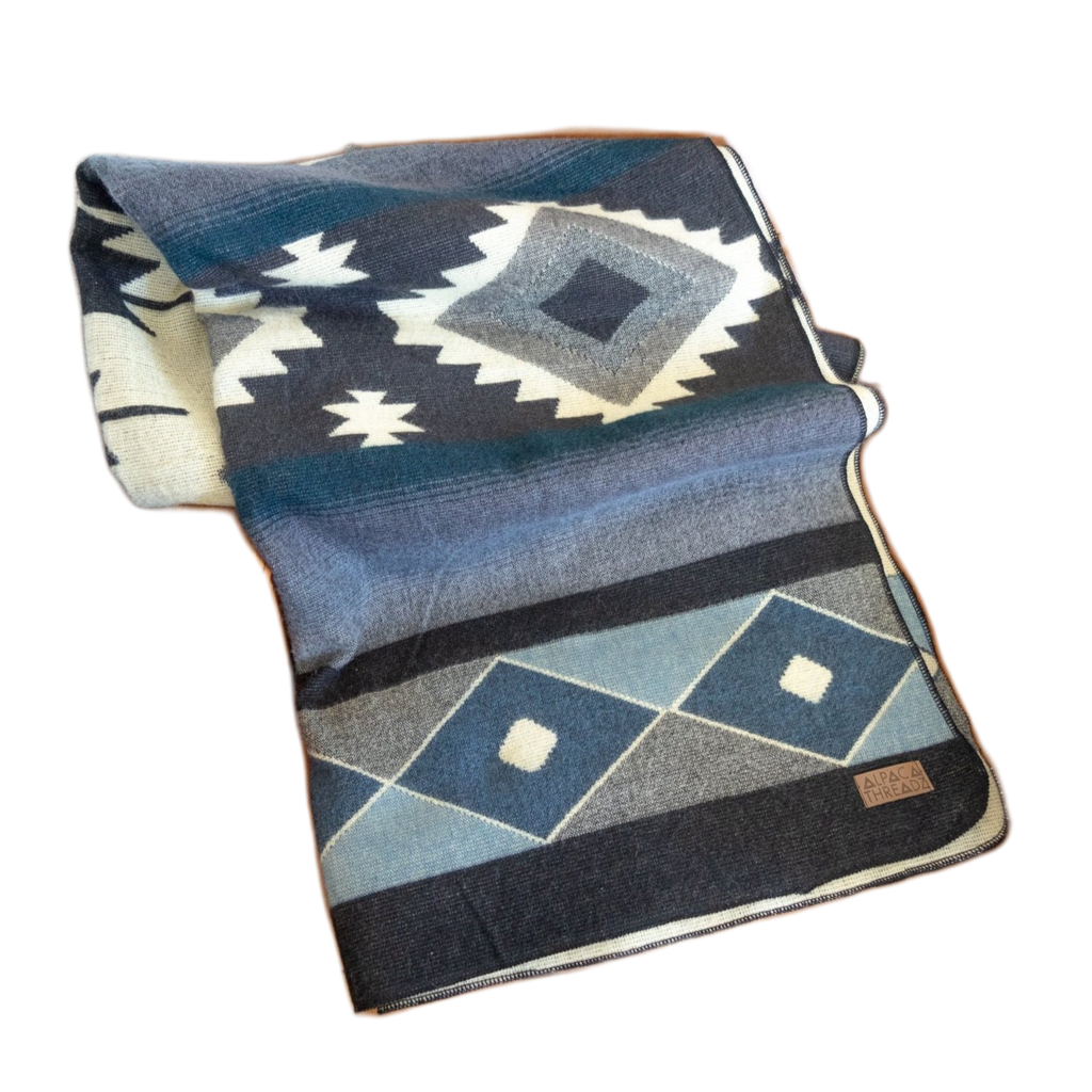 Alpaca Wool Reversible Blanket - Midnight 90" x 78”