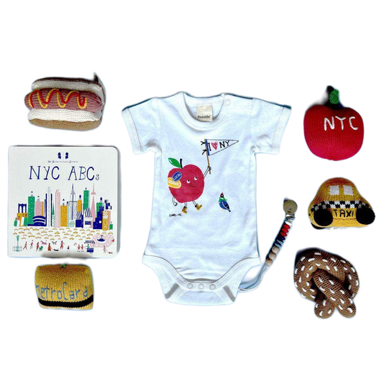 "I Love NY" Baby Gift Set-Rattles, Onesie, Pacifier Clip, Baby Book by Estella