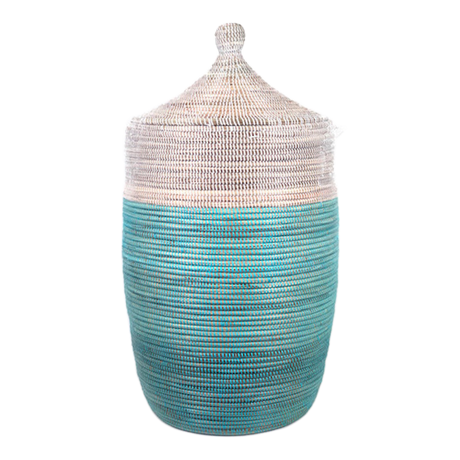 Large Two-Tone Basket 30" x 16.5" - Turquoise + White - Sumiye Co