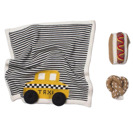 Organic Baby Gift Set - Newborn Security Blanket, Rattle Toys | NYC Taxi, Hot Dog & Pretzel by Estella