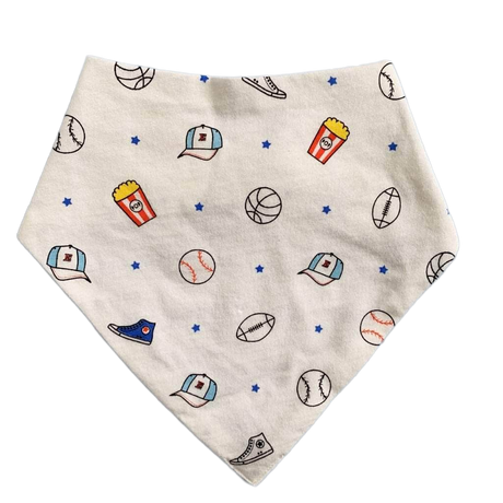 Organic Baby Bib Kerchief Reversible - Sports All Over Print by Estella - Sumiye Co