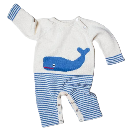 Baby Gift Set - Knit Romper, Hat & Rattle Whale - Sumiye Co