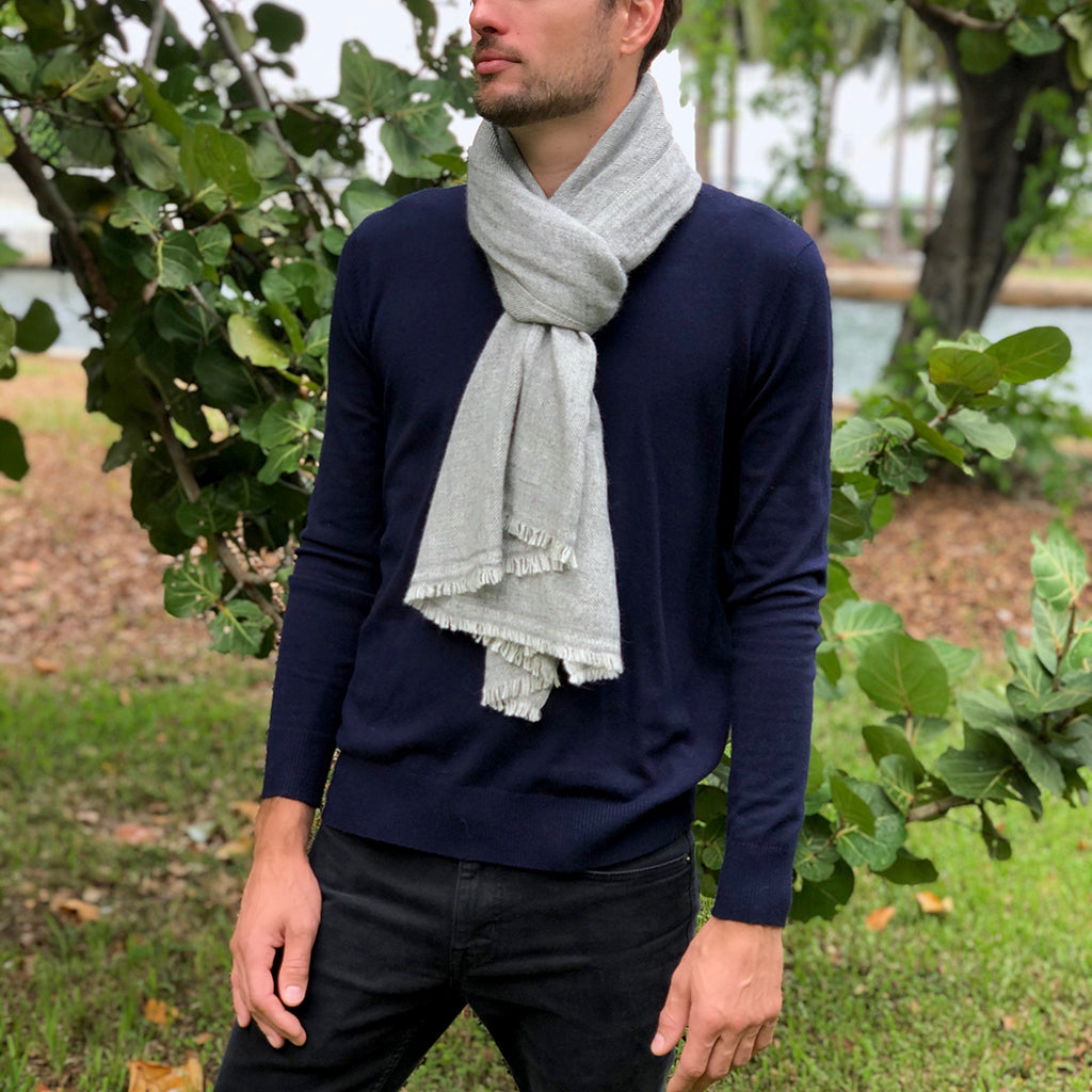 Gray Handloom Cashmere Scarf by SLATE + SALT - Sumiye Co