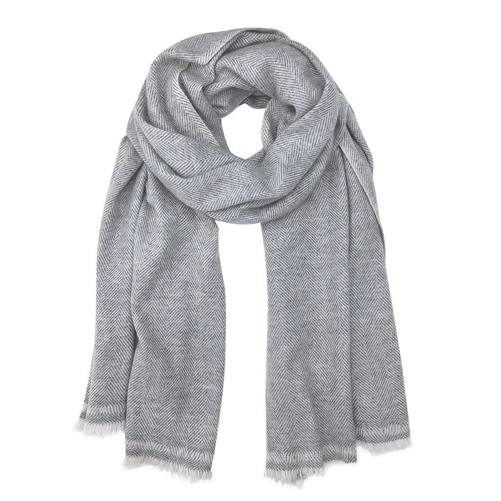 Gray Herringbone Cashmere Scarf by SLATE + SALT - Sumiye Co