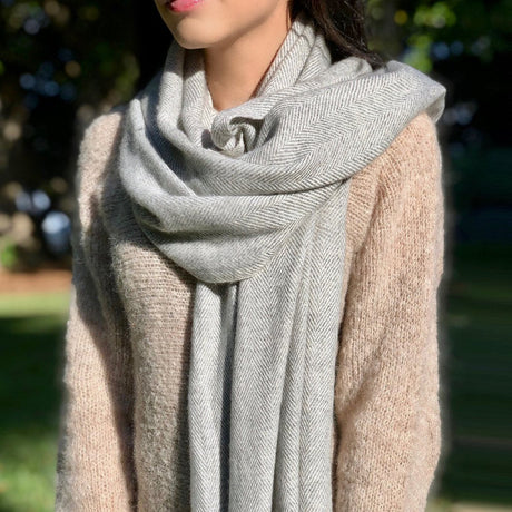 Gray Herringbone Cashmere Scarf by SLATE + SALT - Sumiye Co