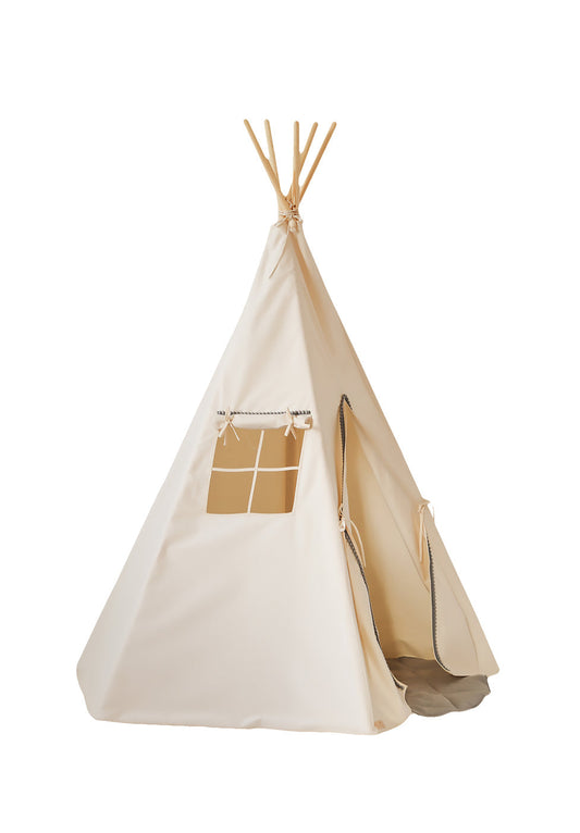 Teepee Tent “Grey Pompoms” with Pompoms + Round Mat Set