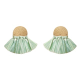 Sea Green Raffia Fan Earrings-0