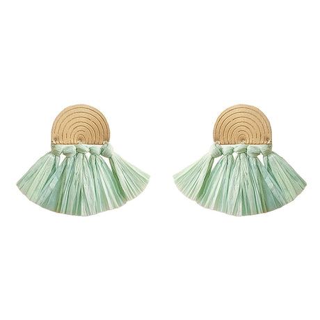 Sea Green Raffia Fan Earrings-0