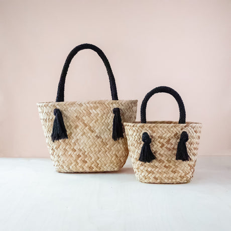 Handbags - Black Modern Straw Tote with Cord Handles - Classic Tote Bags | LIKHA - LIKHÂ
