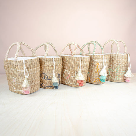 Handbags - Mini Modern Straw Tote with Embroidered Hummingbird - Woven Tote Bag | LIKHA - LIKHÂ