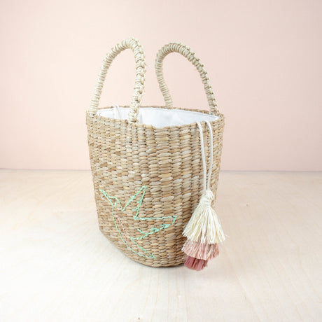 Handbags - Mini Modern Straw Tote with Embroidered Hummingbird - Woven Tote Bag | LIKHA - LIKHÂ