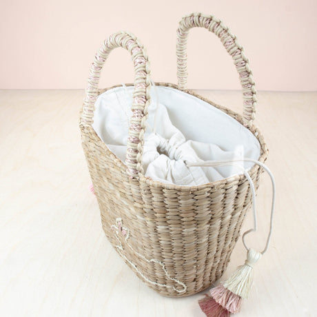 Handbags - Mini Seagrass Tote with Embroidered Bunny - Unique Handbag | LIKHA - LIKHÂ