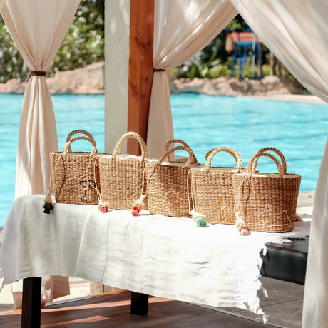 Handbags - Mini Seagrass Tote with Embroidered Bunny - Unique Handbag | LIKHA - LIKHÂ
