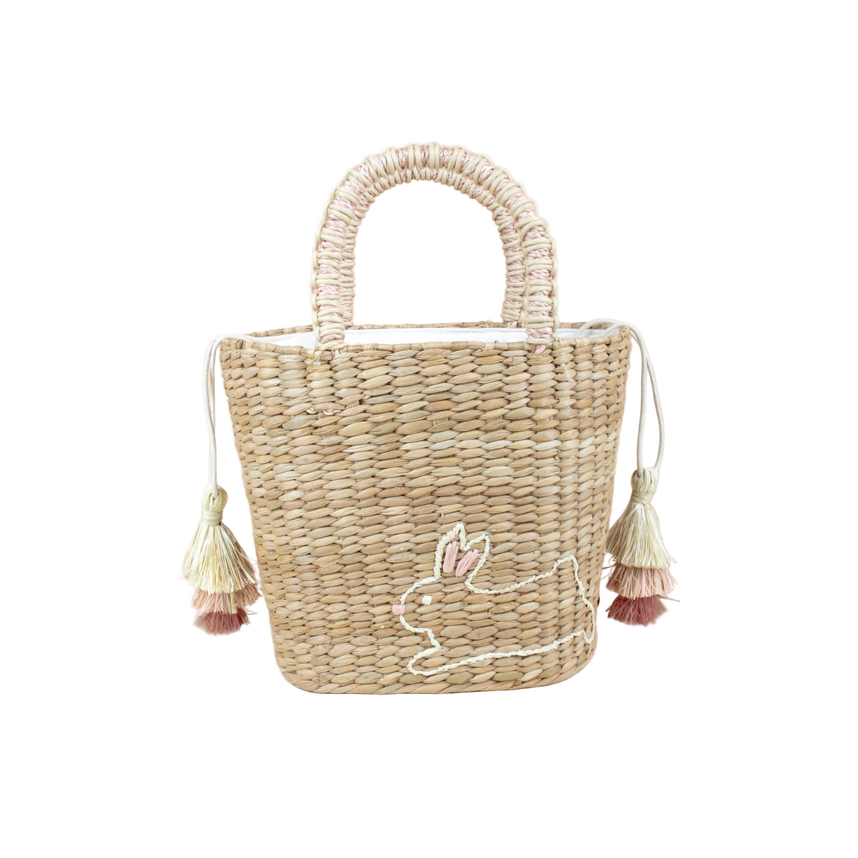 Mini Seagrass Tote with Embroidered Bunny - Unique Handbag - Sumiye Co