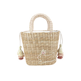 Mini Seagrass Tote with Embroidered Bunny - Unique Handbag - Sumiye Co