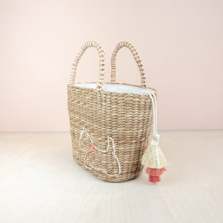 Handbags - Mini Straw Tote Bag with Embroidered Westie - Woven Handbag | LIKHA - LIKHÂ