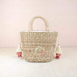 Handbags - Mini Straw Tote Bag with Embroidered Westie - Woven Handbag | LIKHA - LIKHÂ