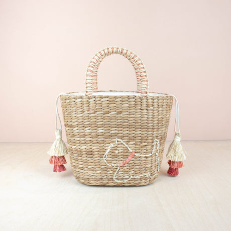 Handbags - Mini Straw Tote Bag with Embroidered Westie - Woven Handbag | LIKHA - LIKHÂ
