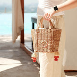 Handbags - Mini Straw Tote Bag with Embroidered Westie - Woven Handbag | LIKHA - LIKHÂ