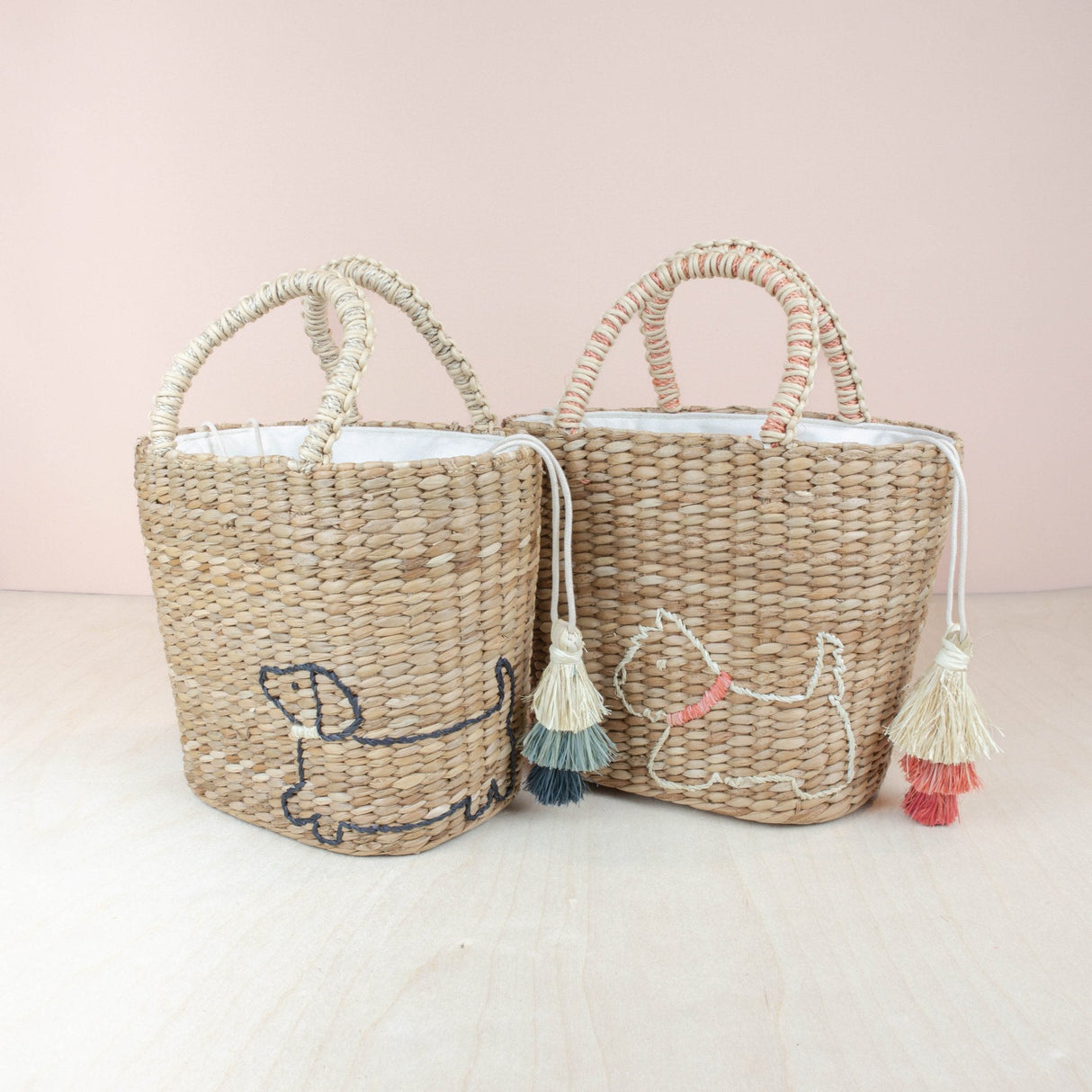 Handbags - Mini Straw Tote Bag with Embroidered Westie - Woven Handbag | LIKHA - LIKHÂ