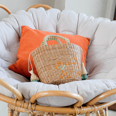 Handbags - Mini Tote Bag with Embroidered Cat - Straw Tote | LIKHA - LIKHÂ