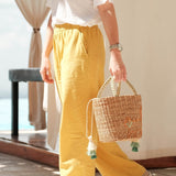 Handbags - Mini Tote Bag with Embroidered Cat - Straw Tote | LIKHA - LIKHÂ