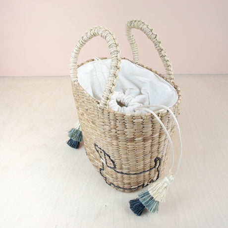 Handbags - Mini Woven Tote Bag with Embroidered Dachshund - Straw Tote | LIKHA - LIKHÂ