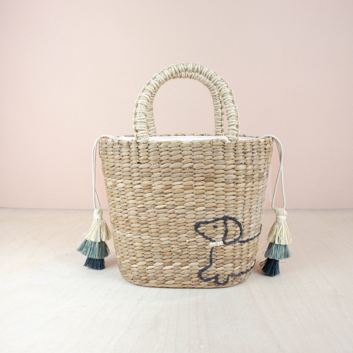 Handbags - Mini Woven Tote Bag with Embroidered Dachshund - Straw Tote | LIKHA - LIKHÂ