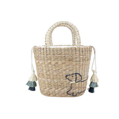 Mini Woven Tote Bag with Embroidered Dachshund - Straw Tote - Sumiye Co