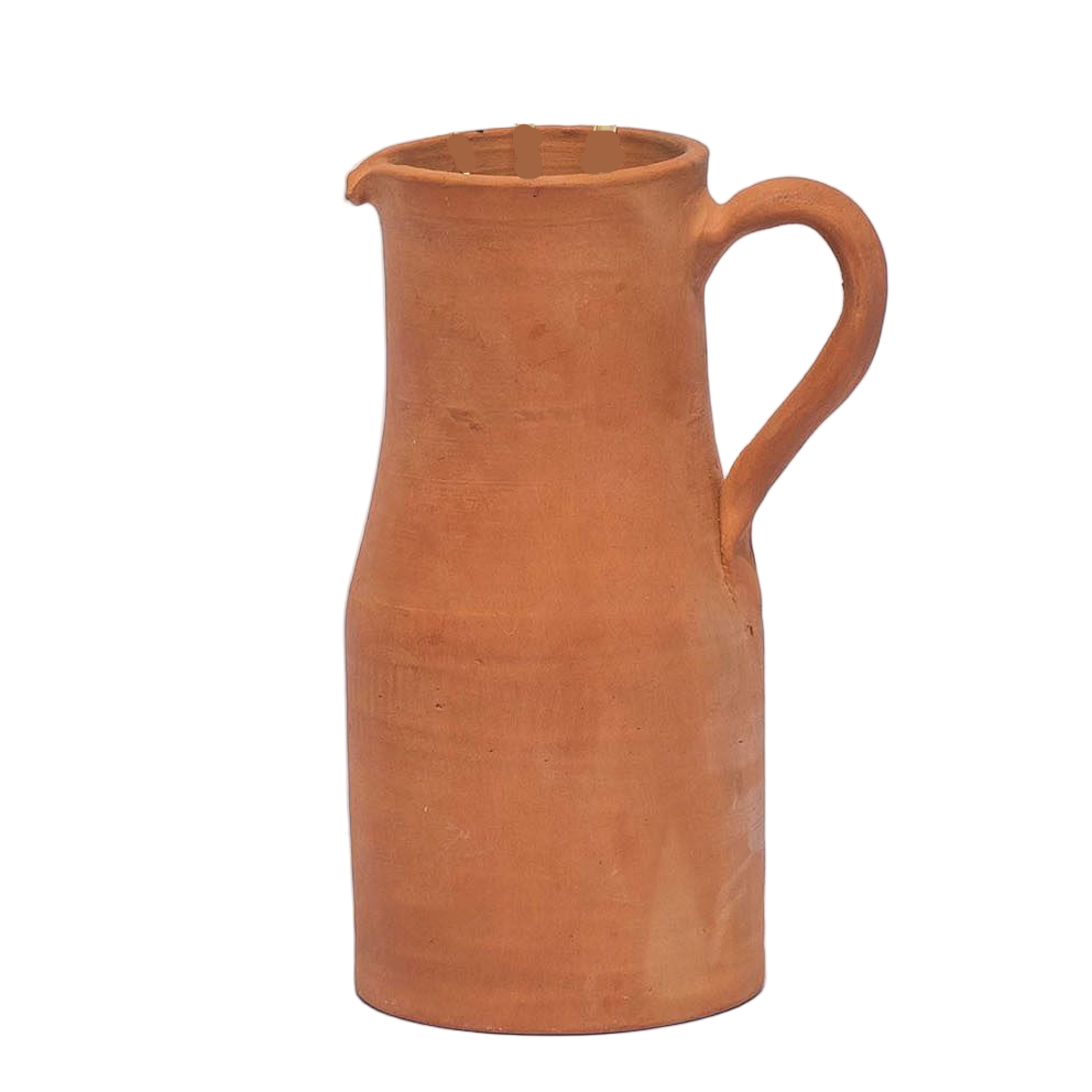 Terracotta pitcher on a white background
