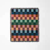 Multicolored checkered blanket on a white background