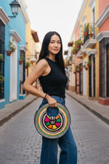 Round Tote Bag | Colorful Geometric Statement Handbag - Sumiye Co