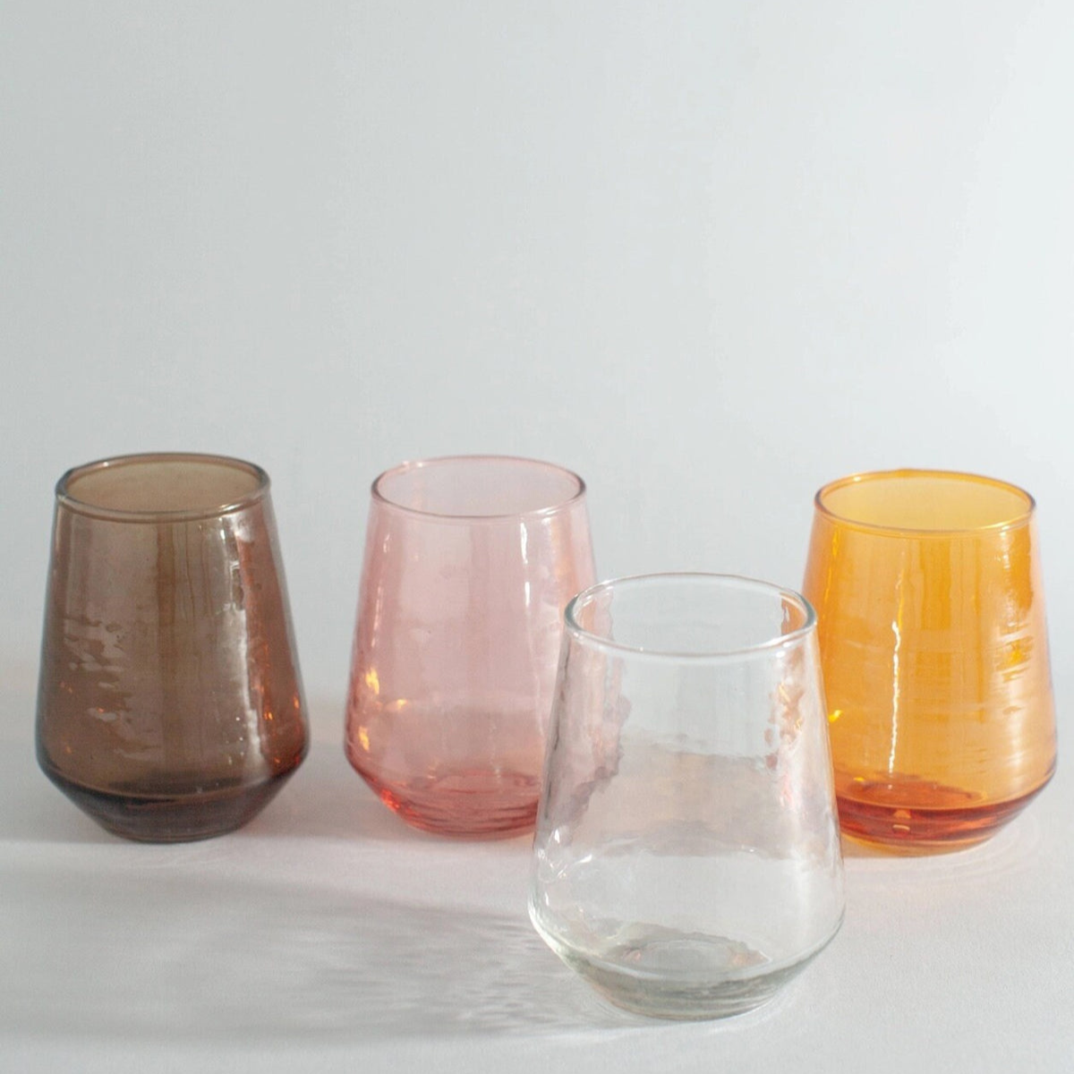 Hammered Glass Stemless Tumblers - Set of 4