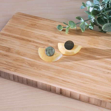 Jewelry - 3-in-1 Dark Two-Tone Circle and Halfmoon Geometric Studs - Mother of Pearl Earrings | LIKHÂ - LIKHÂ