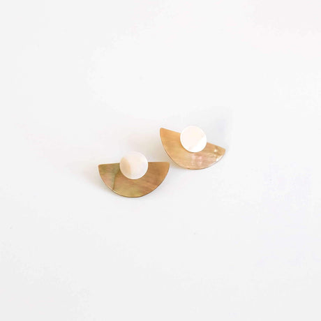 Jewelry - 3-in-1 Light Two-Tone Circle and Halfmoon Geometric Studs - Mother of Pearl Earrings | LIKHÂ - LIKHÂ