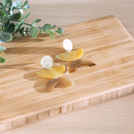 Jewelry - Dark Tricolor Long Mother of Pearl Earrings - Geometric Earrings | LIKHÂ - LIKHÂ