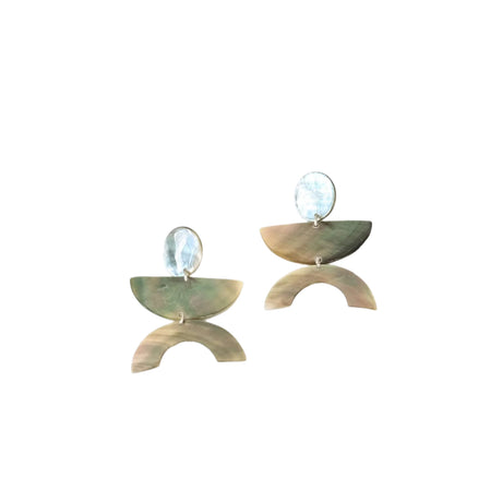 Jewelry - Iridescent Grey Long Geometric Earrings - Mother of Pearl Earrings | LIKHÂ - LIKHÂ