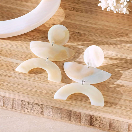 Pearl White Long Dangle Earrings - Mother of Pearl Earrings - Sumiye Co