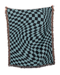 Checkered blanket with a black and blue pattern on a white background