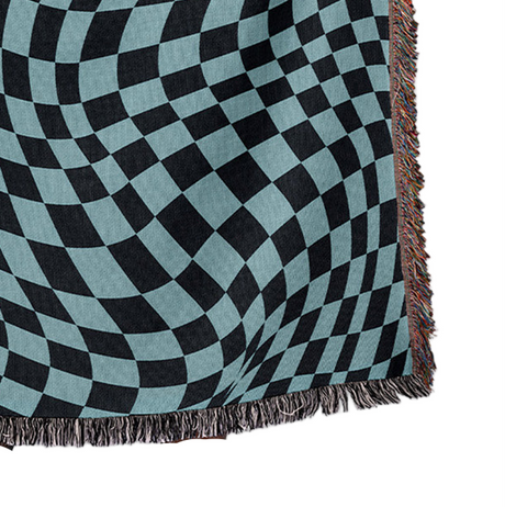 Trippy Checkers Black and Blue Cotton Woven Throw Blanket - Sumiye Co
