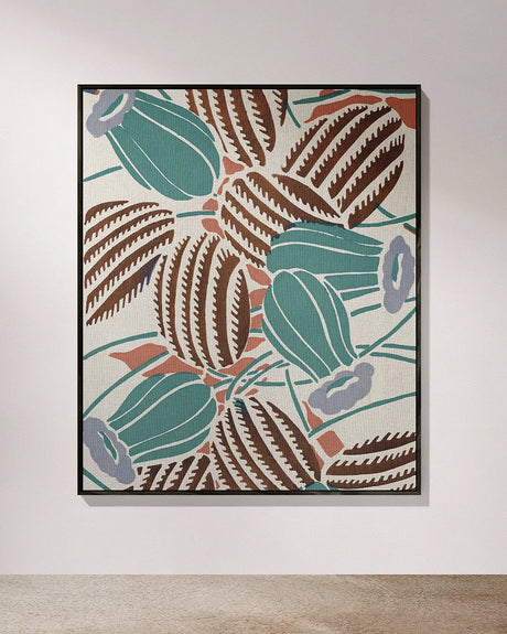 Desert Bloom Cotton Woven Throw Blanket showcasing a unique flowering cactus pattern in cream, brown, teal, purple, and orange