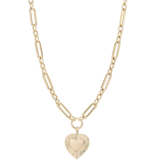 Large Multi Link Chain & Heart Pendant Necklace