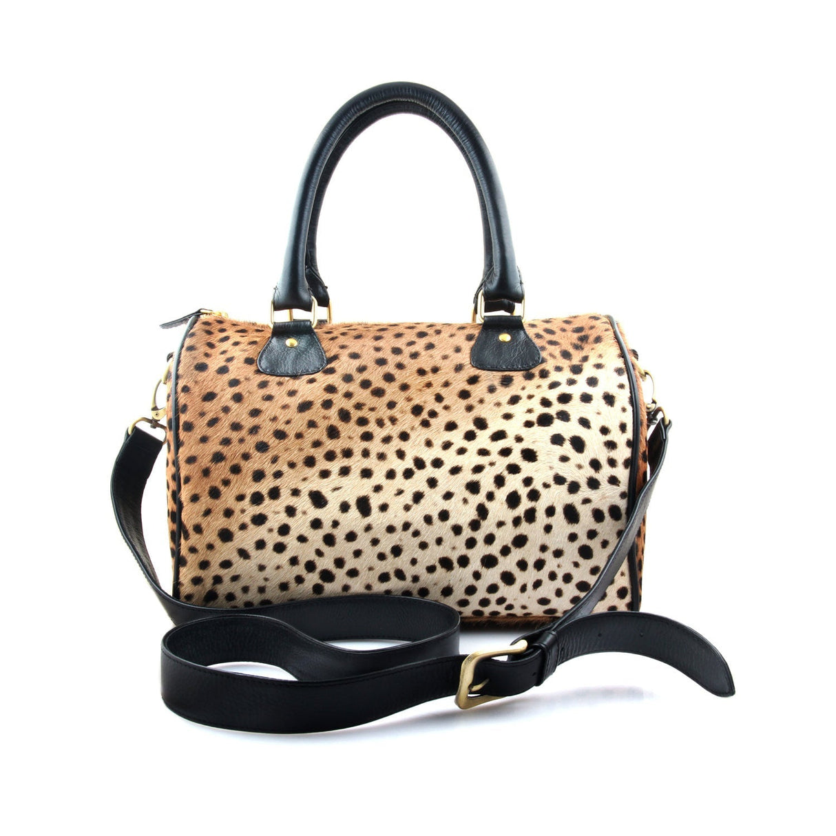 Leopard Print Leather Barrel Bag  | Ethically Sourced Hides - Sumiye Co